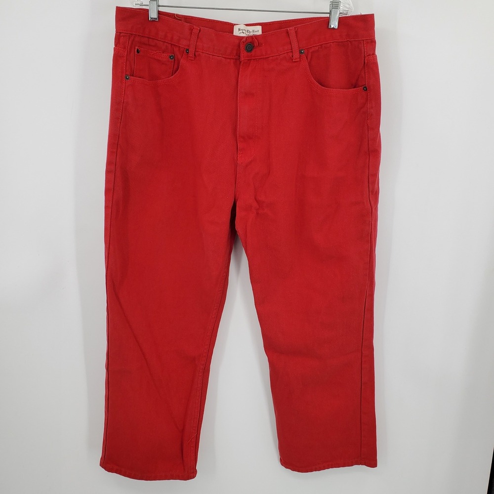 Beyond The Limit Mens Red Straight Leg Denim Jeans W42 L32 100% Cotton Solid